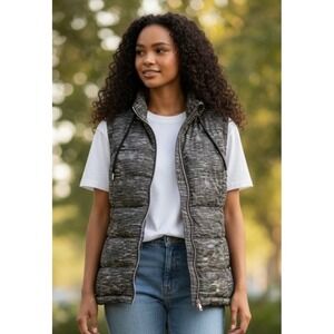 Christopher Banks Petite L Womens Puffer Vest Zip Heathered Pattern Sleeveless‎